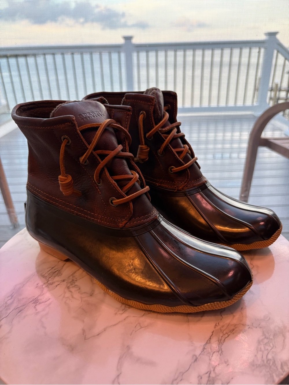 Sperry Brown Leather & Black Rubber Duck Boots
